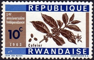 Rwanda - poštovní známka s tématikou kávy